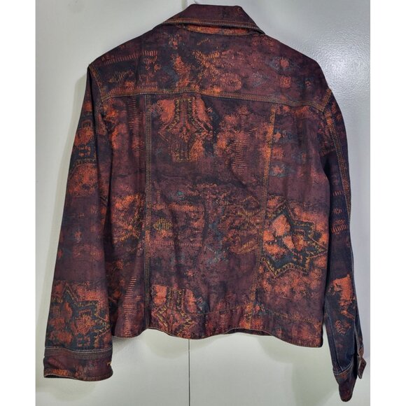 VTG Y2K Chico's SZ 1-US M Multicolor Acid Wash Denim Jacket Trucker Aztec - Picture 3 of 8